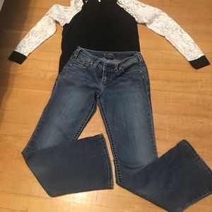 Silver suki jeans size 29/31 black white lace top
